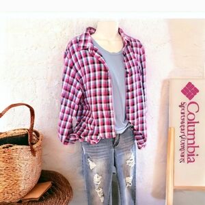 Columbia women's size xl pink checked lightweight cotton blouse